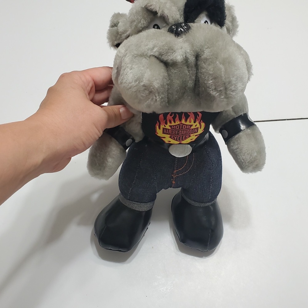 Harley Davidson Plush Bulldog Stuffed Animal Biker Puppy Dog Gray